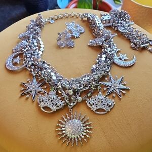 Sassy Jones Miss YOUniverse Silver Statement Necklace, Bracelet, and Earring Set